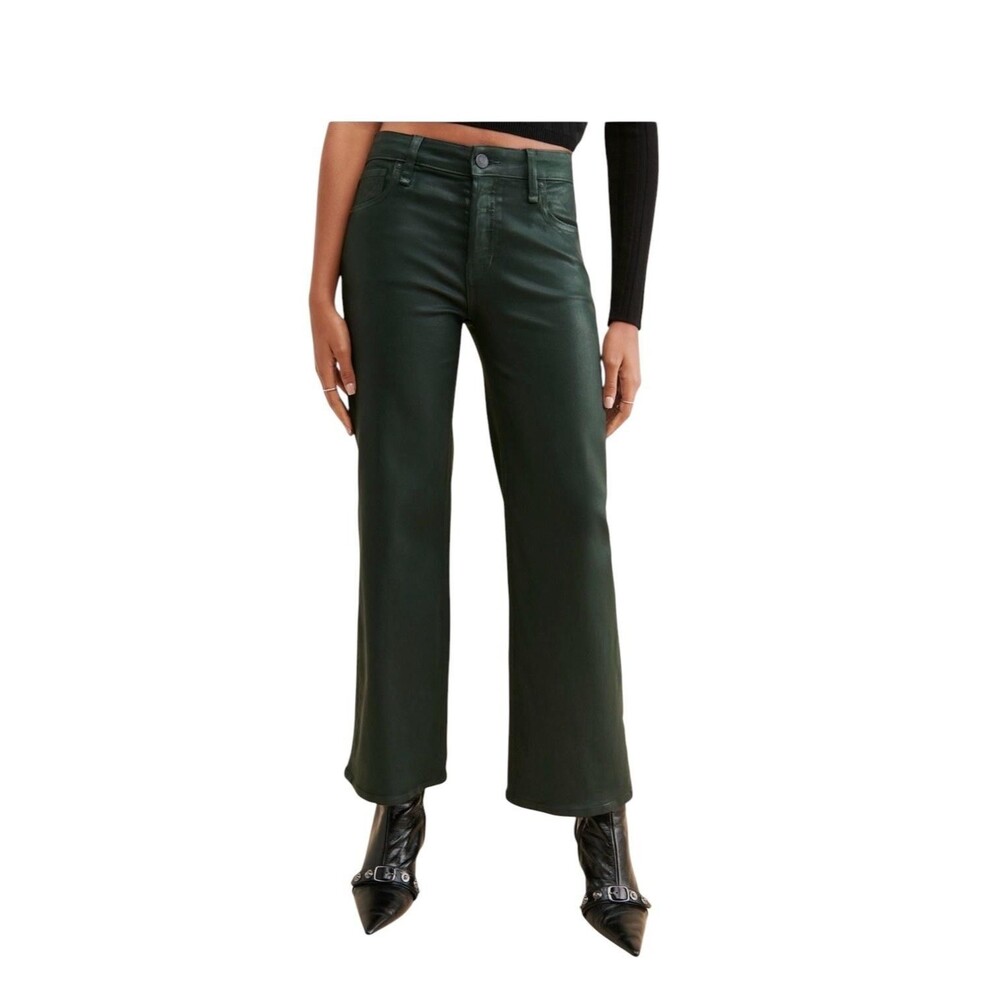 Hudson Nico Jeans Womens 28 Green Coated Forest Walk Straight Crop Stretch Ankle